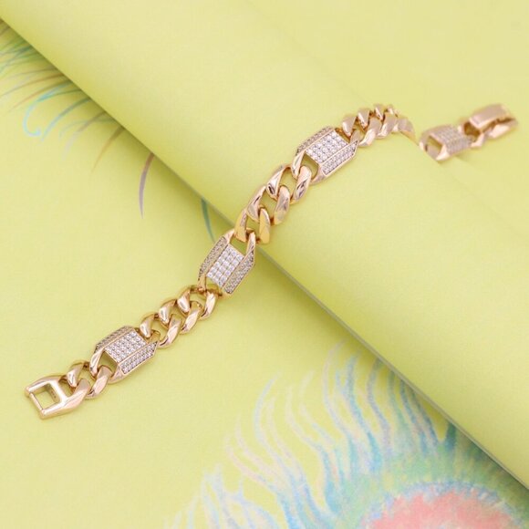 "Bold Rose Gold Curb Chain Bracelet with Sparkling Accent Panels, XPBL0941 - Picture 6 of 12